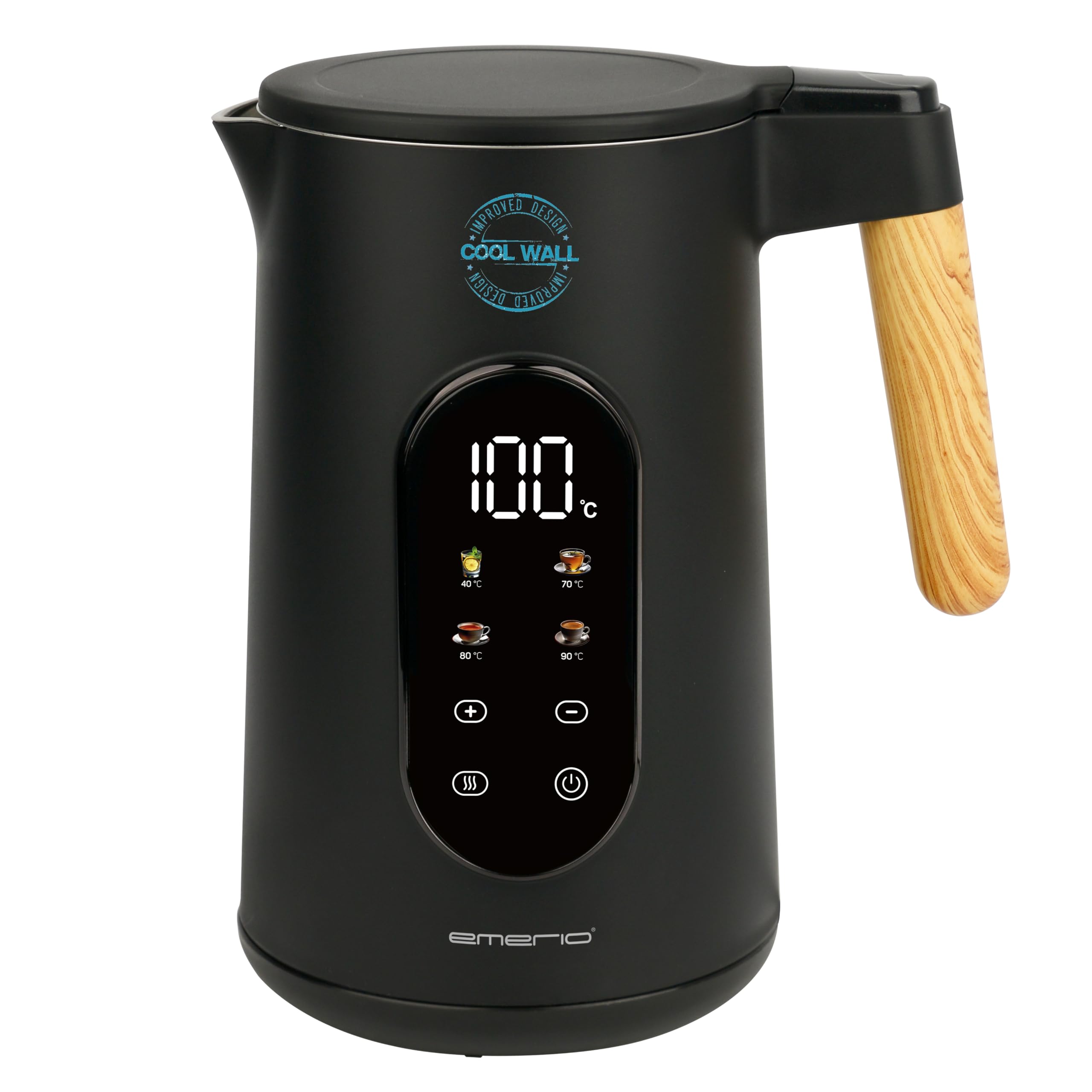 Fierbător EMERIO din oțel inoxidabil 1.7L - perete dublu izolat - selecție temperatură 40-100°C în trepte de 5°C - afișaj digital cu funcție de ceai și menținere caldă - 2200W - oprire automată | WK‑132230 - WK-132230