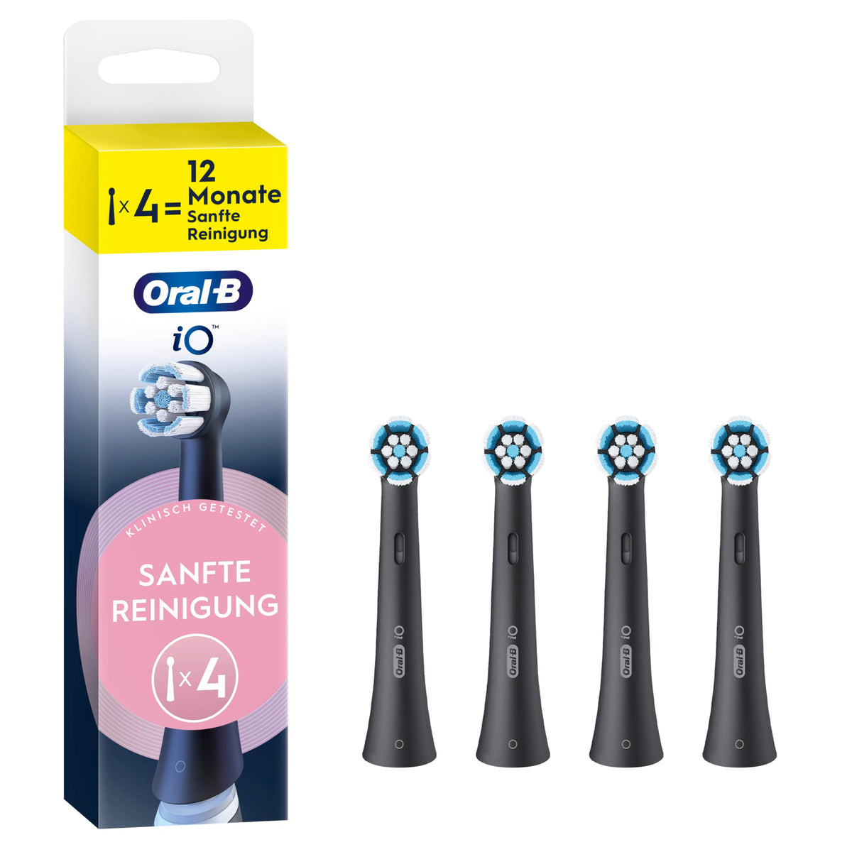 Oral-B iO Curățare Blândă – ORIGINAL Perii de schimb pentru periuțele electrice Oral-B iO – Capete de periuță, atașamente pentru periuțe de dinți, perii de rezervă pentru gingii sensibile – Negru, 4 bucăți - 8700216194631
