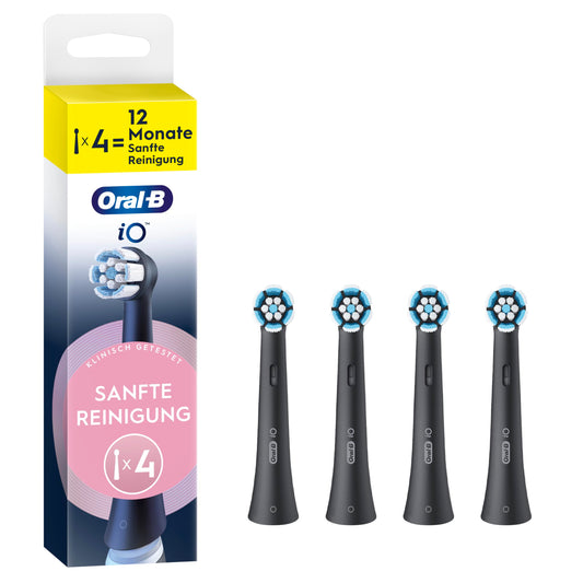 Oral-B iO Curățare Blândă – ORIGINAL Perii de schimb pentru periuțele electrice Oral-B iO – Capete de periuță, atașamente pentru periuțe de dinți, perii de rezervă pentru gingii sensibile – Negru, 4 bucăți - 8700216194631