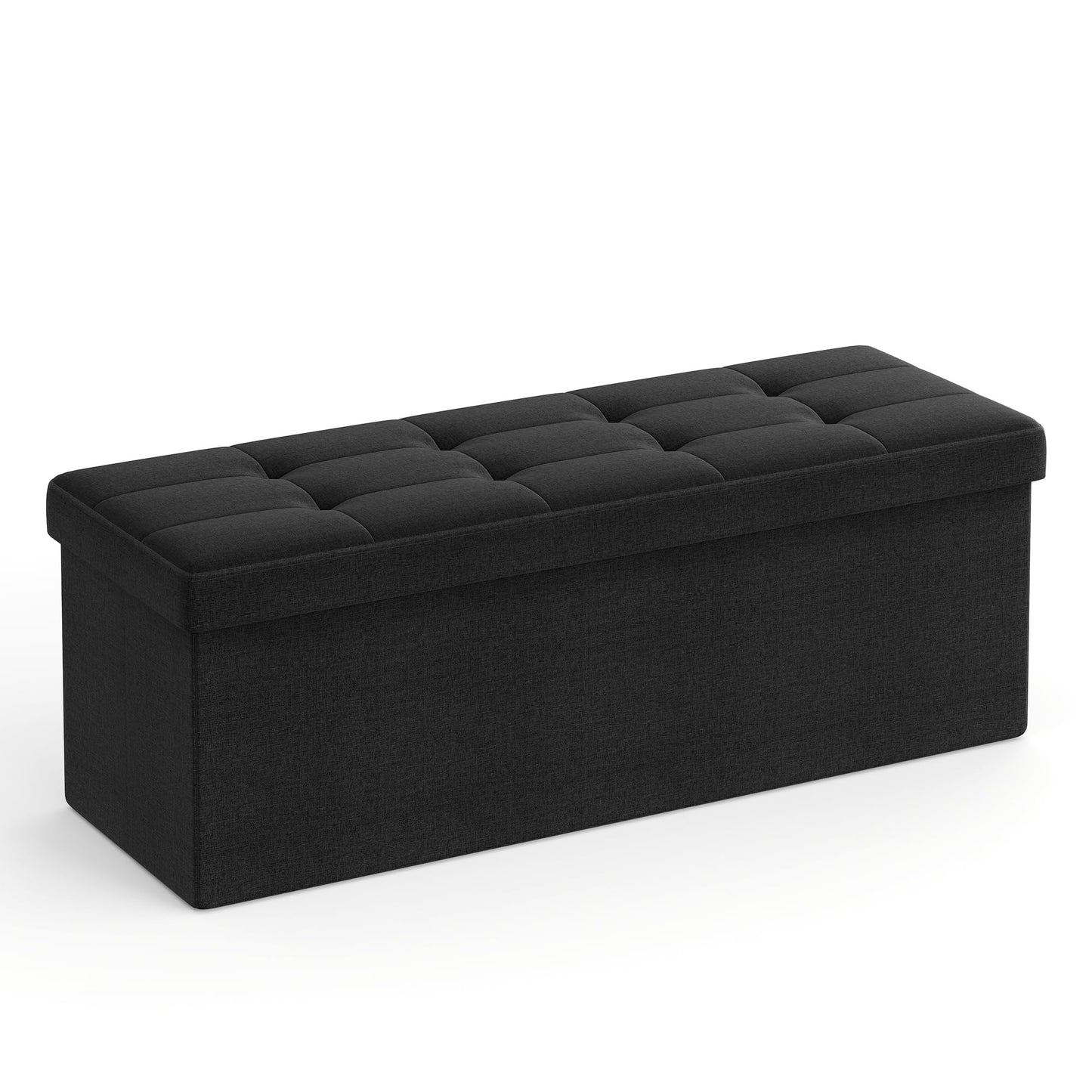 SONGMICS Stool with storage space, folding bench, 38 x 110 x 38 cm footstool, storage box, loads up to 300 kg, for living room, bedroom, hallway, ink black LSF077B01