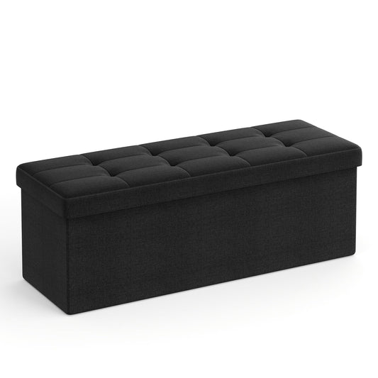 SONGMICS Stool with storage space, folding bench, 38 x 110 x 38 cm footstool, storage box, loads up to 300 kg, for living room, bedroom, hallway, ink black LSF077B01