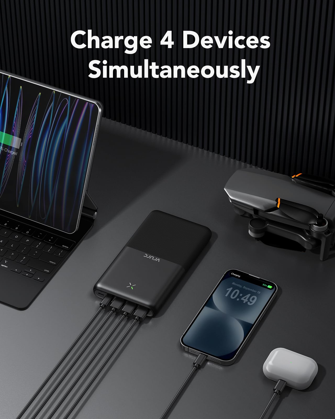 VRURC Power Bank 30000mAh 22.5W Power Bank USB C Fast Charging External Mobile Phone Batteries with 4 Outputs and 3 Inputs Portable Charger Compatible with iPhone, Huawei, Tablets etc (Black) - T3016