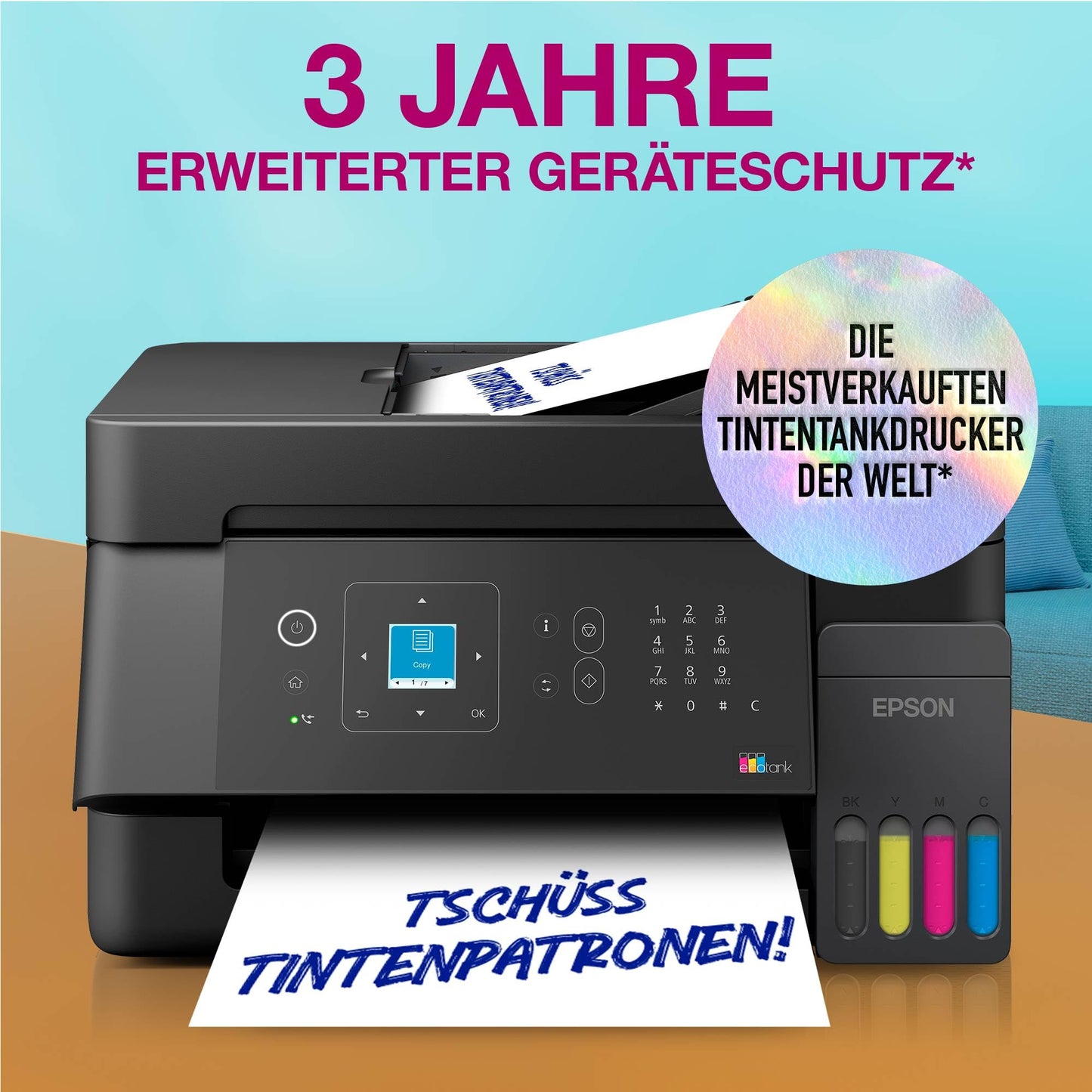 Epson EcoTank ET-4900 | Wi-Fi and Ethernet | A4 | Print, Copy, Scan, Fax | LC display | Automatic document feeder for 30 pages | Compact | Contains ink for up to 3 years