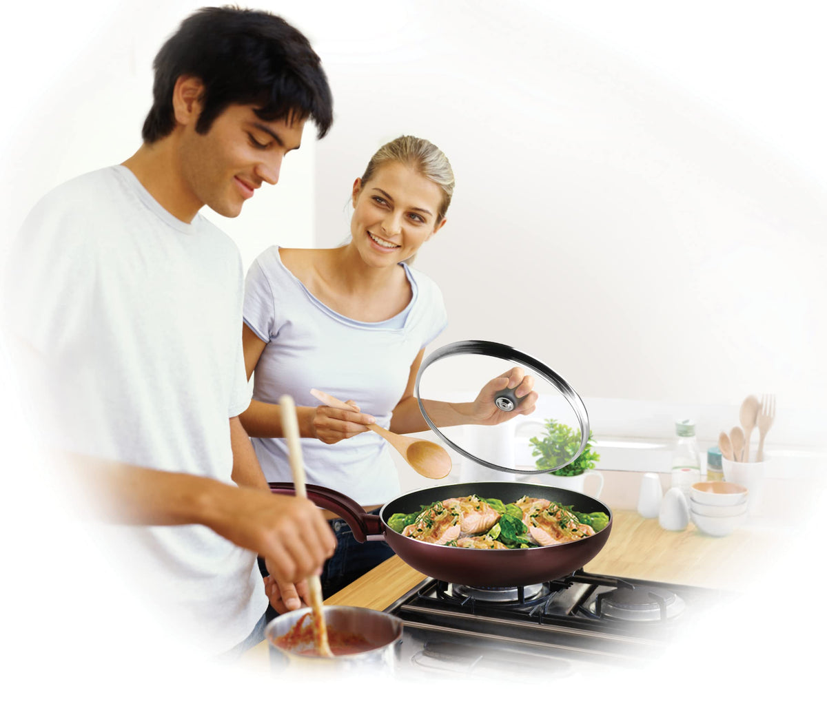 Tefal Glass Lid 32 cm, Stainless Steel Frame, Dishwasher Safe, Steam Vent, Thermoplastic Handle, 28097912