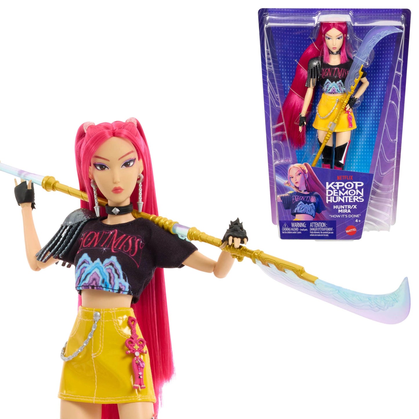 Mattel KPop Demon Hunters HUNTR/X Mira Fashion Doll in How It's Done Stage Outfit with Sword Accessory, Movie Inspired, JRN36