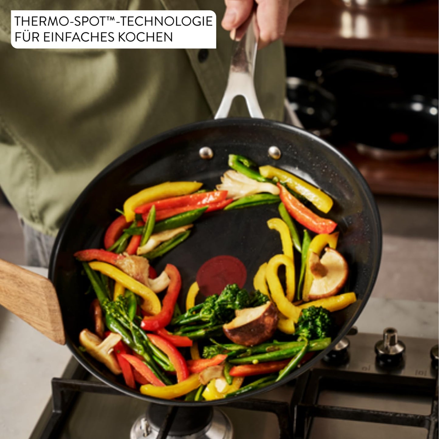 Tefal Jamie Oliver by Direct Cook frying pan 24 cm, including pan protector, non-stick ceramic surface, long-lasting seal, thermal signal, for all types of stoves, stainless steel, H880S234