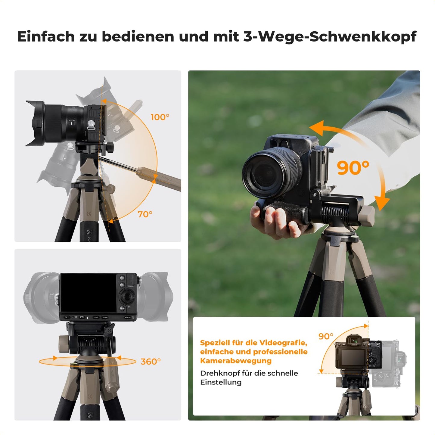 K&F CONCEPT Aluminum Camera Tripod S255A3+BV01, Lightweight Tripod with Bag, 190cm Mobile Phone Tripod for Canon Nikon Sony Camera/DSLR/Camcorder/Smartphone, Travel Tripod with Mobile Phone Tablet Holder (Grey)