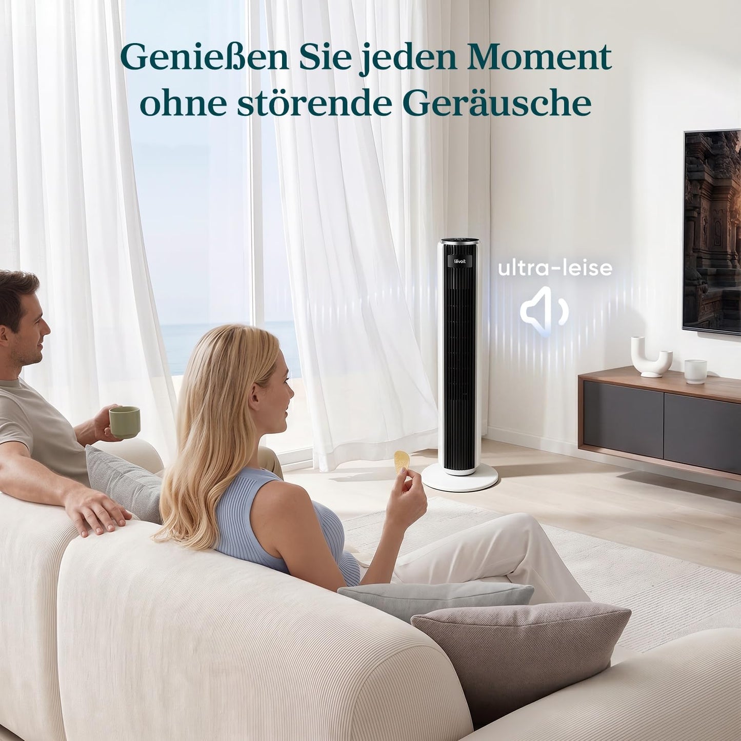 Levoit Tower Fan with Advanced Sleep Mode Fan Quiet 12H Timer 4 Modes 5 Speeds Automatic Operation with Sensor Oscillation Tower Fan with Remote Control White 92CM - LTF-F361-WEU