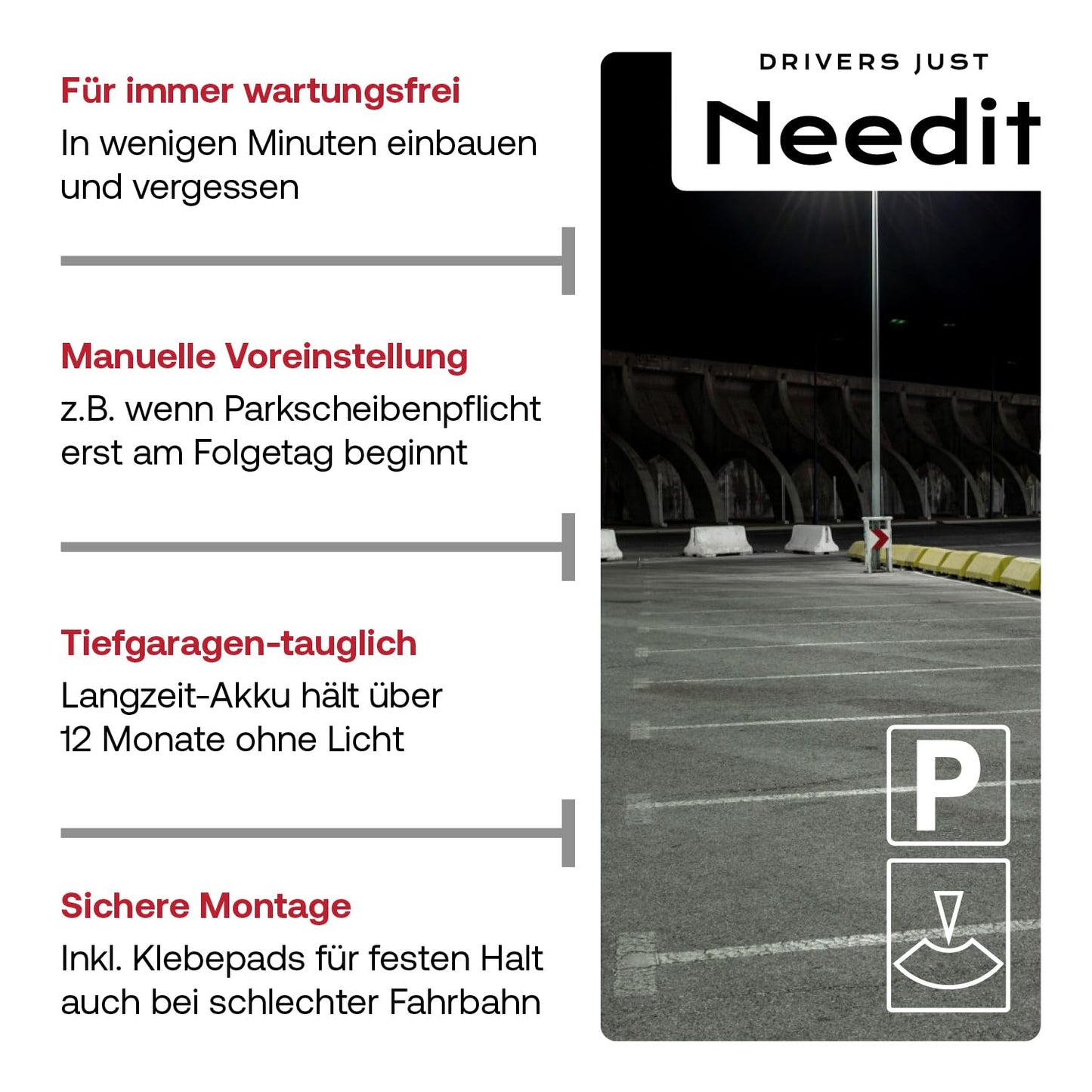 Needit Park Micro Solar Electronic Parking Disc [NEW Model 2025] I infinite energy, zero battery change | the only parking disc in Germany with an integrated rechargeable battery | black - 9010