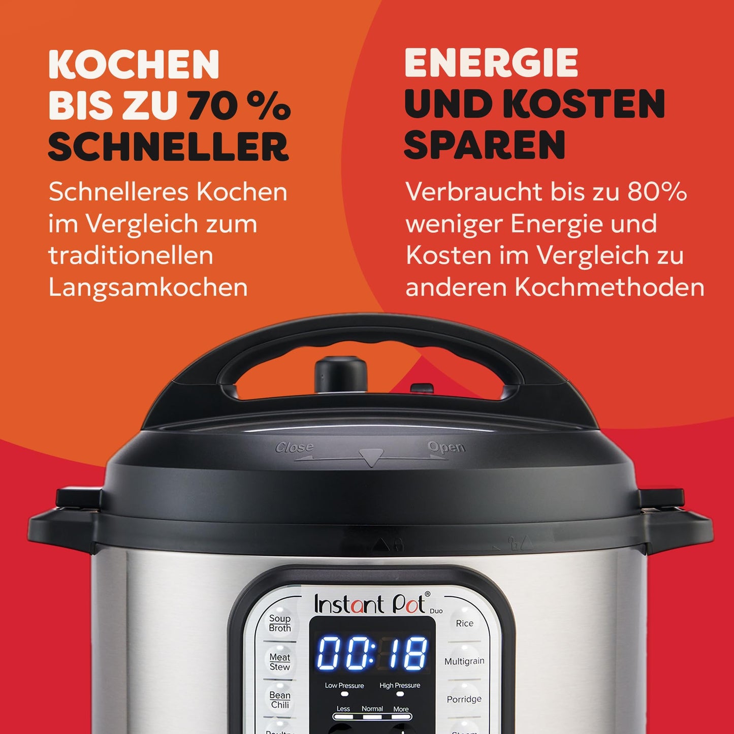 Instant Pot Duo 80 electric multi-cooker 1200 W, 7.6L, stainless steel, pressure cooker, slow cooker, rice cooker, sauté pan, yogurt maker, steamer and sterilizer, silver - 113-0061-01-EU
