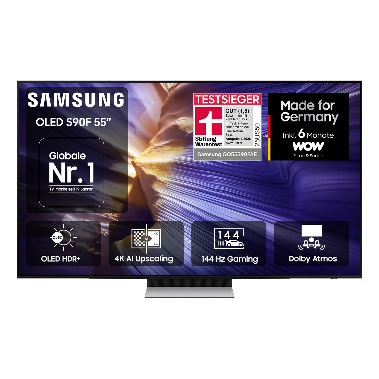Samsung OLED 4K S90F 55 inch (138 cm), UHD TV, optimized for football and gaming, NQ4 AI Gen3 processor, OLED HDR+, 4K Upscaling Pro, Dolby Atmos, Motion Xcelerator, Samsung Vision AI Smart TV - GQ55S90FAE