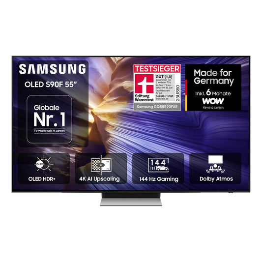 Samsung OLED 4K S90F 55 inch (138 cm), UHD TV, optimized for football and gaming, NQ4 AI Gen3 processor, OLED HDR+, 4K Upscaling Pro, Dolby Atmos, Motion Xcelerator, Samsung Vision AI Smart TV - GQ55S90FAE