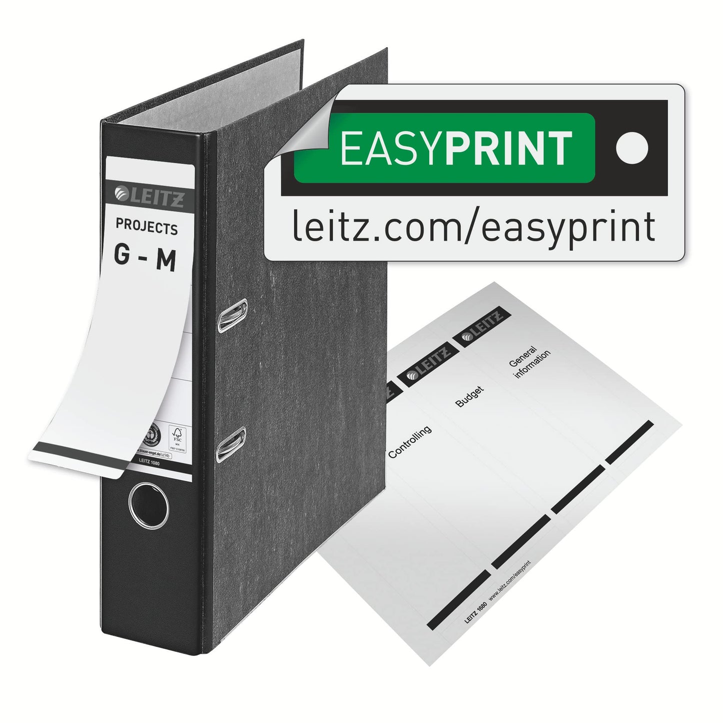 Leitz quality folders 180°, pack of 20, A4, 100 percent recycled cardboard, 8 cm spine width, cloud marble paper, green spine, 10805055 - 10800055