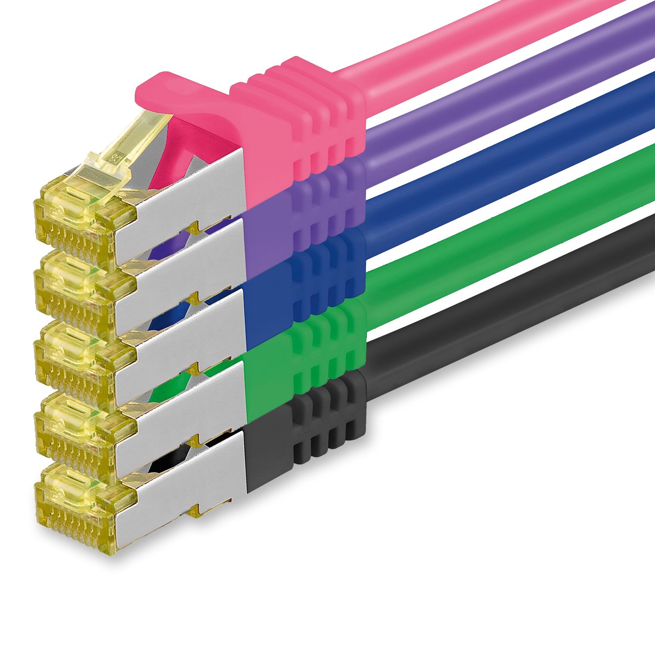 1aTTack.de Cat.7 network cable 5m 5 colors 5 pieces Cat7 Ethernet cable network LAN cable raw cable 10 Gb s SFTP PIMF LSZH set patch cable with Rj 45 plug Cat.6a - 4251073616094