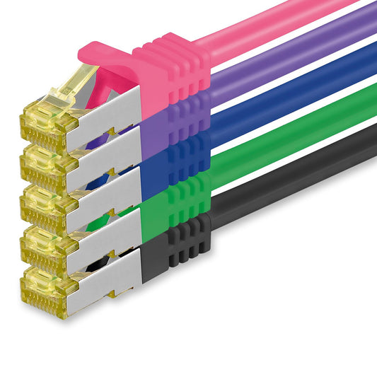 1aTTack.de Cat.7 network cable 5m 5 colors 5 pieces Cat7 Ethernet cable network LAN cable raw cable 10 Gb s SFTP PIMF LSZH set patch cable with Rj 45 plug Cat.6a - 4251073616094