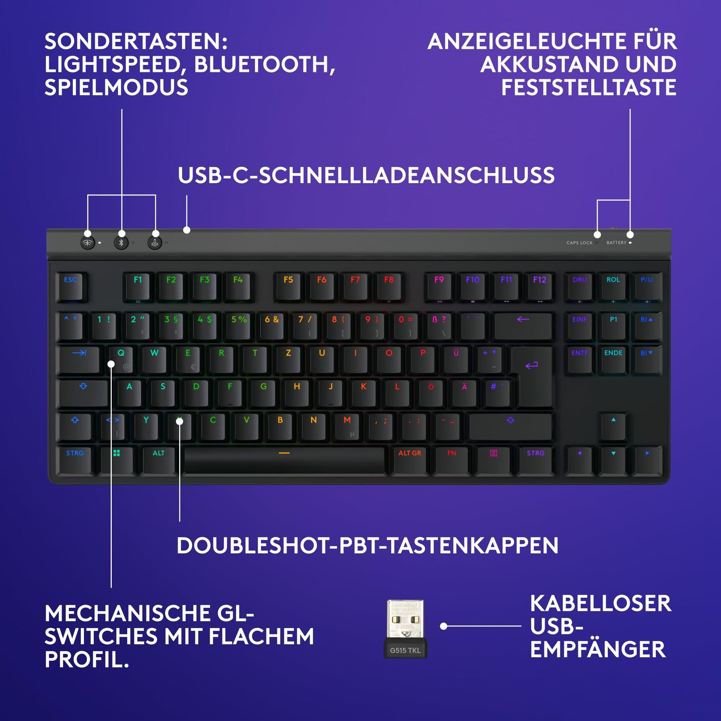 Logitech G G515 Lightspeed TKL wireless flat gaming keyboard - 920-012542