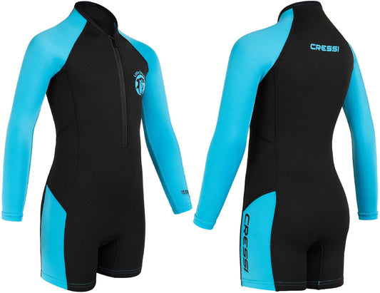 Cressi Shorty 2mm children's wetsuit - children's swimming suit with UV, cold protection, jellyfish protection - girls & boys swimming suit - black/blue - 5/6 years - XDG006204