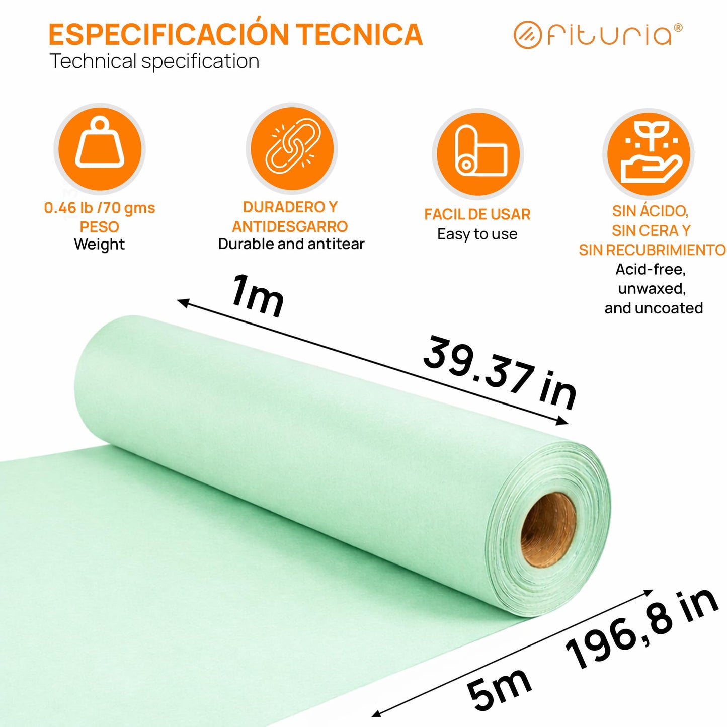 OFITURIA Kraft Paper Green Pastel - Roll 1 × 5 m - 3 Rolls - Wrapping Paper and Packaging Paper - Craft Paper for DIY, Decoration and Sewing Patterns - Tear-Resistant and Easy to Cut - COM620-parent2