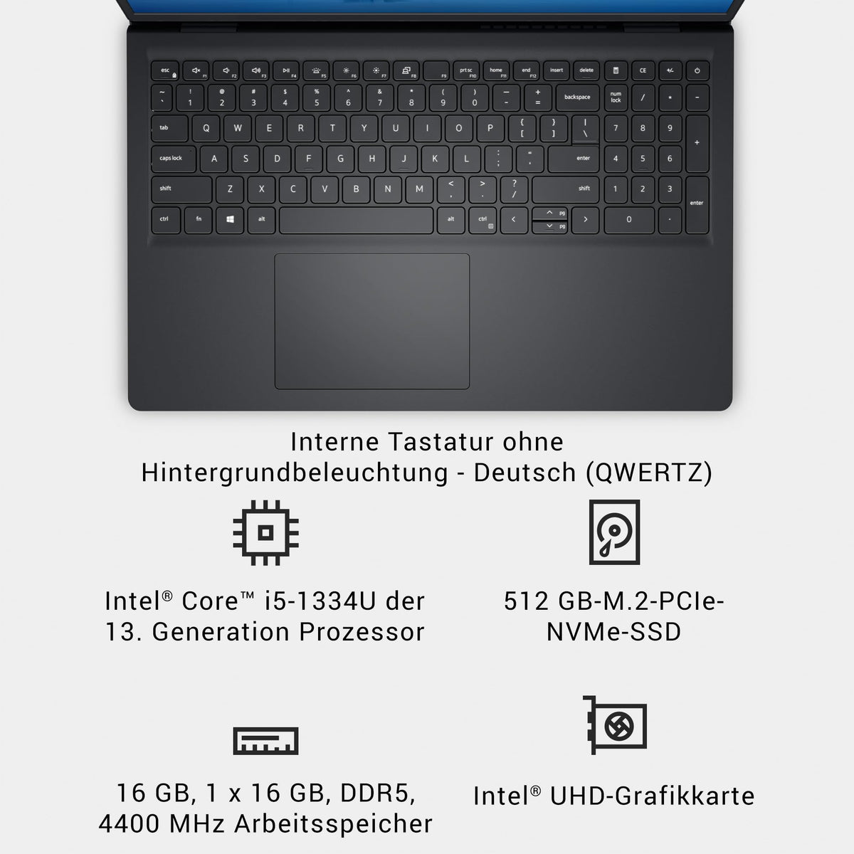 Dell 15 Laptop - Intel i5 1334U, 16GB DDR5, 512GB SSD - DDC15250-5039BLK-PDE