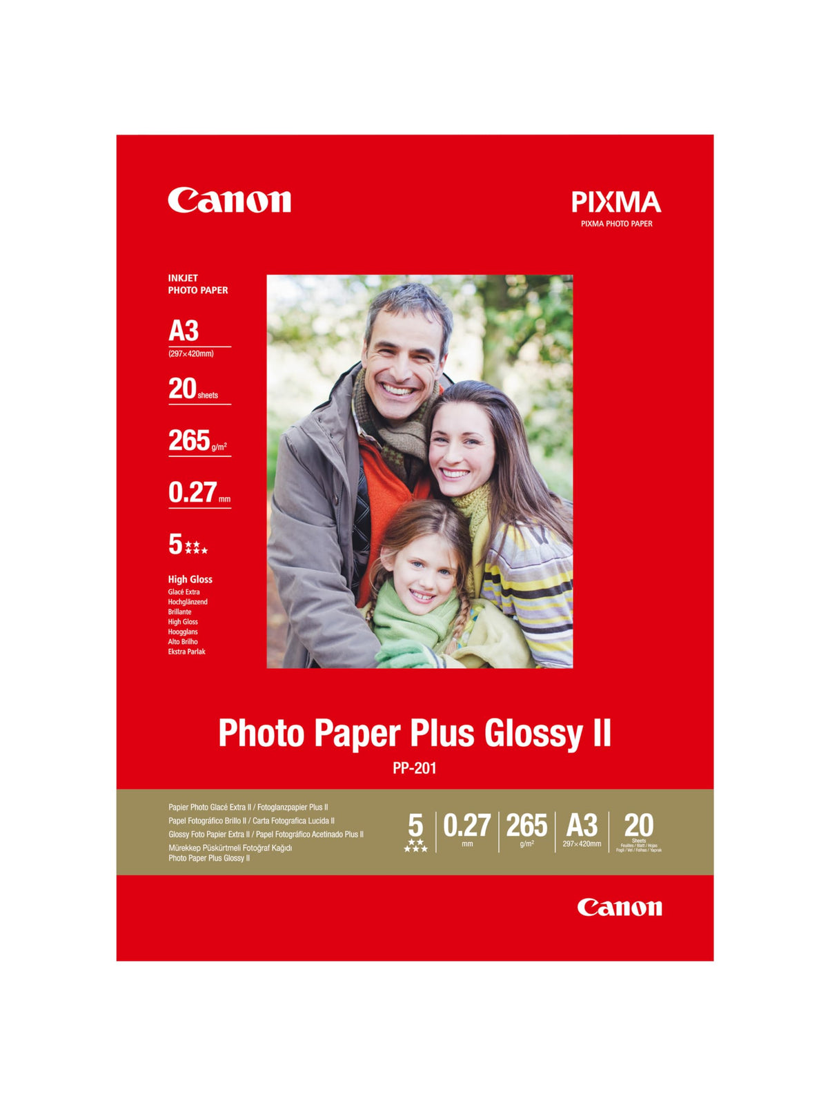 Canon Photo Paper PP-201 Glossy - DIN A3 20 Sheets for Inkjet Printers - PIXMA Printers (265 G/m²) - 8071110031