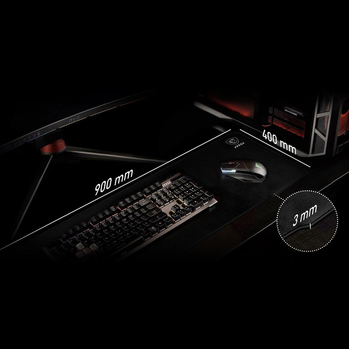 MSI Agility GD70 - XL Mousepad pentru gaming, suprafață de joc cu textură de mătase, margini moi și cusute, bază antiderapantă - 900 x 400 x 3 mm - J02-VXXXXX1-EB9