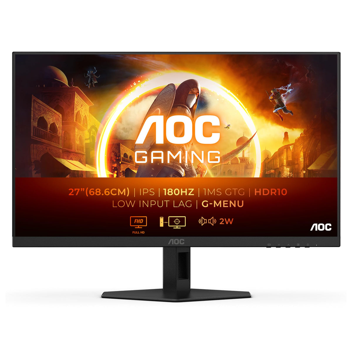 AOC 27G4XED Monitor de gaming de 27 inch FHD, 180Hz, panou Fast IPS, 1ms GtG, HDR10, compatibil G-Sync, difuzoare, (1920x1080 HDMI 2X 2.0 DP 1x 1.4) Negru - 27G4XED/01