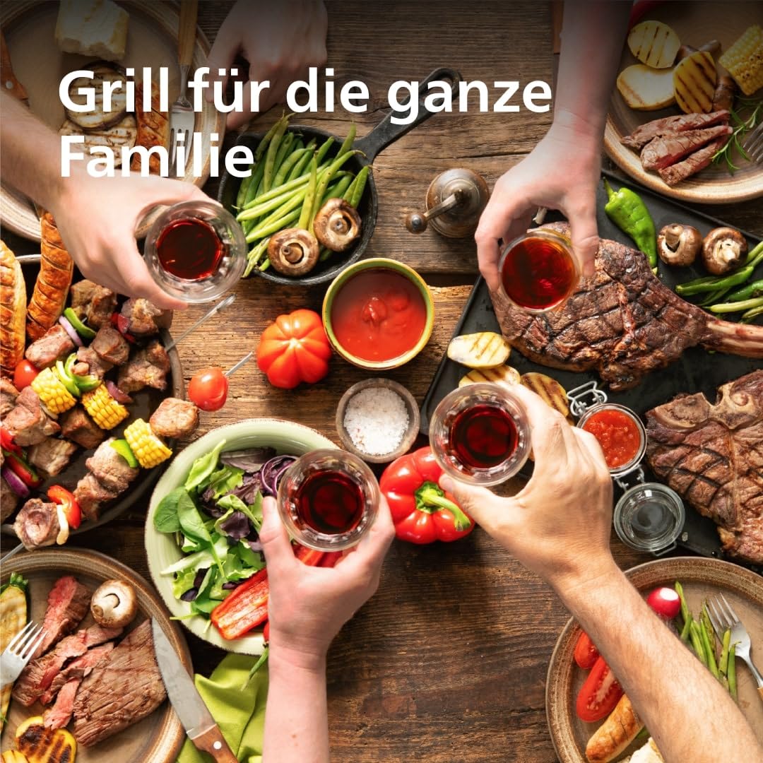 Philips table grill 5000 Series - Large family grill, reversible plates, two heating zones, 5 temperature settings, 2400W, non-stick coating, dishwasher safe (HD6222/95) - ‎HD6222/95