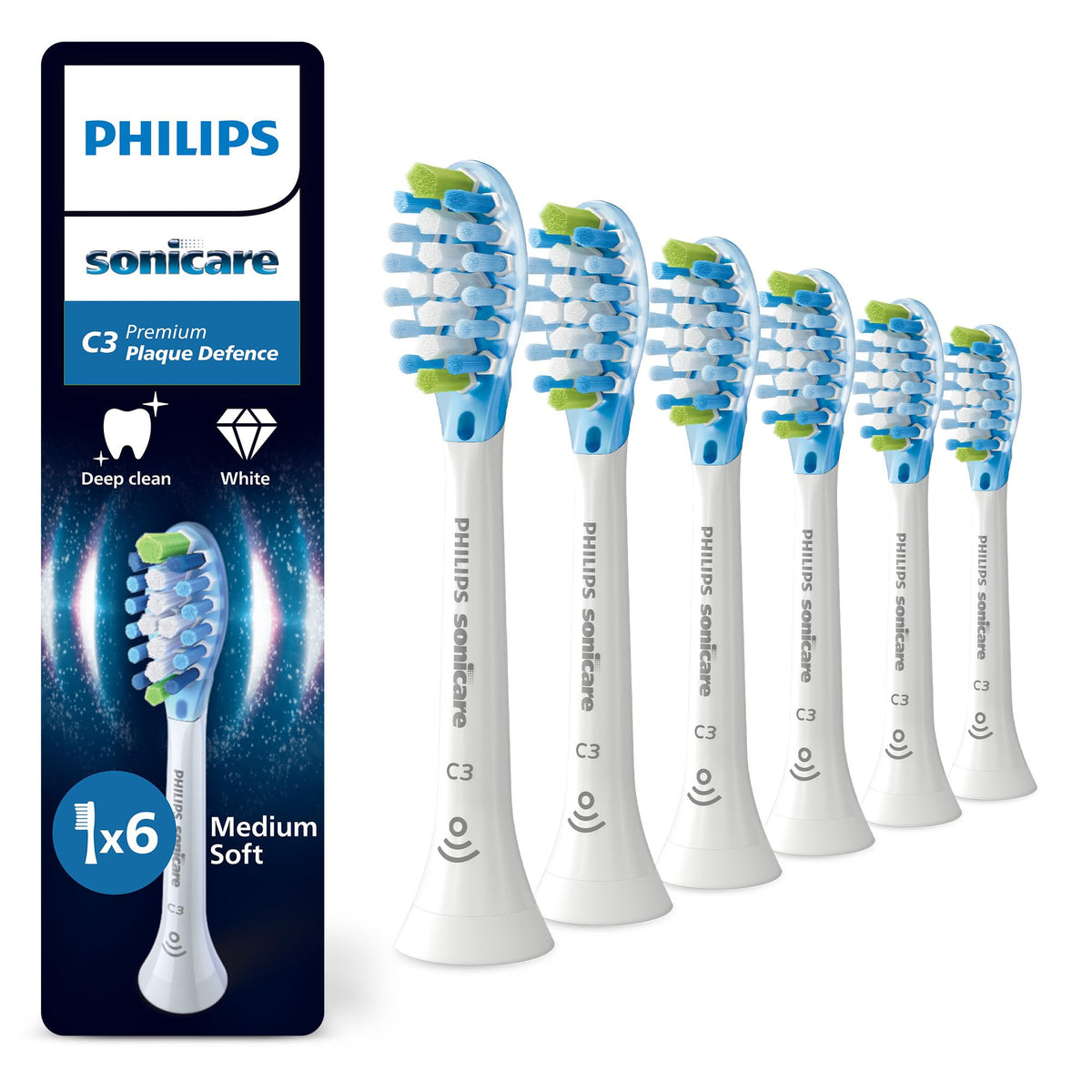 Philips Sonicare C3 Premium Plaque Defense, capete de periuță de dinți de schimb originale, alb, pachet de 6, HX9046/87