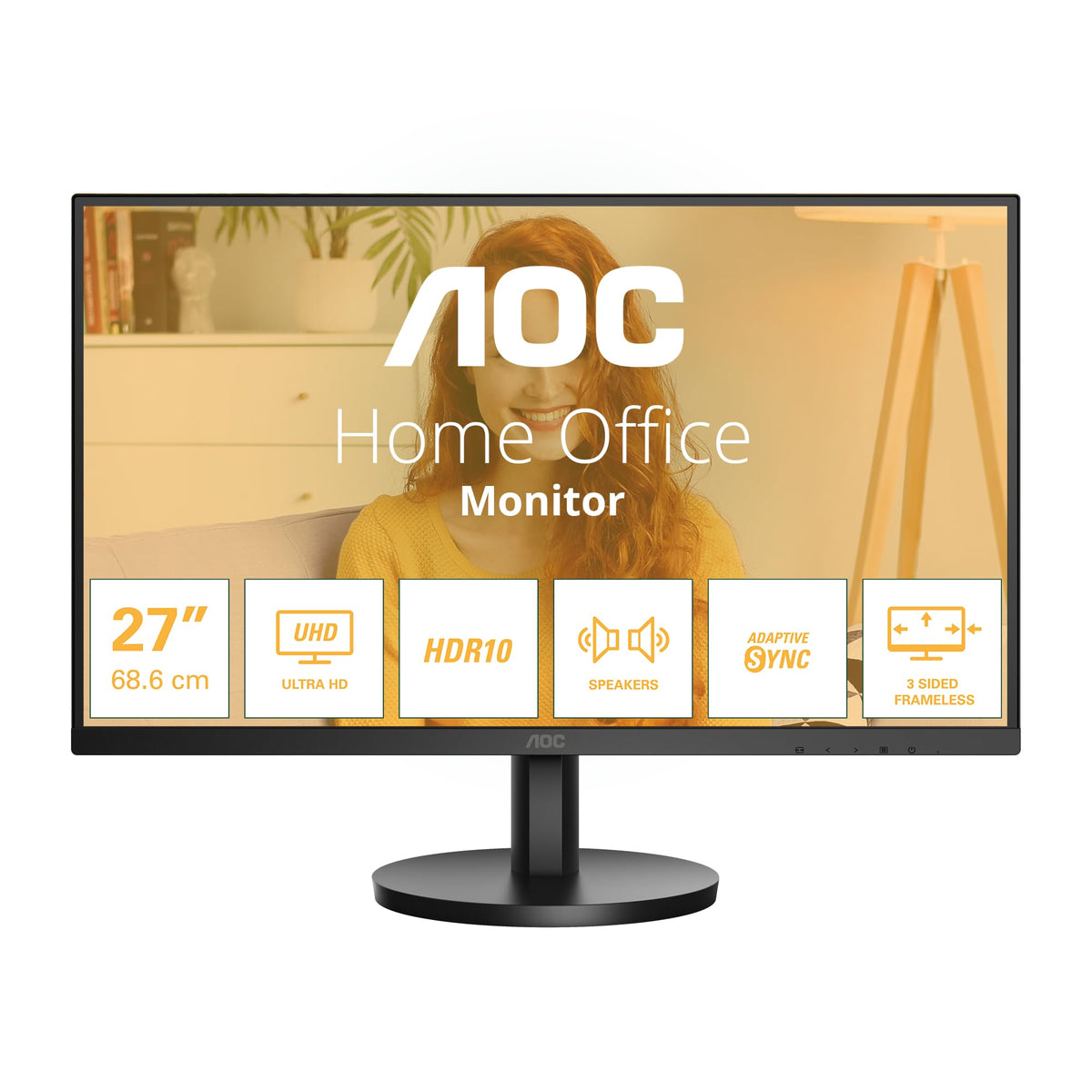 AOC U27B3A Monitor UHD de 27 Zoll, 60Hz, Panou IPS, 4ms GtG, HDR10, Difuzoare,(3840x2160 HDMI 2X 2.0 DP 1x 1.4) Negru