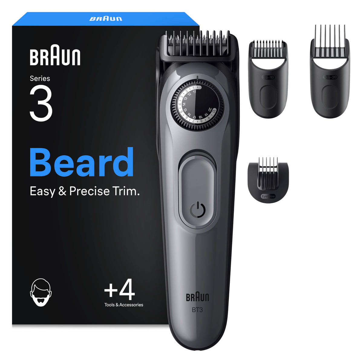 Braun Barttrimmer Series 3, Bartschneider Herren, BT3535, Grau
