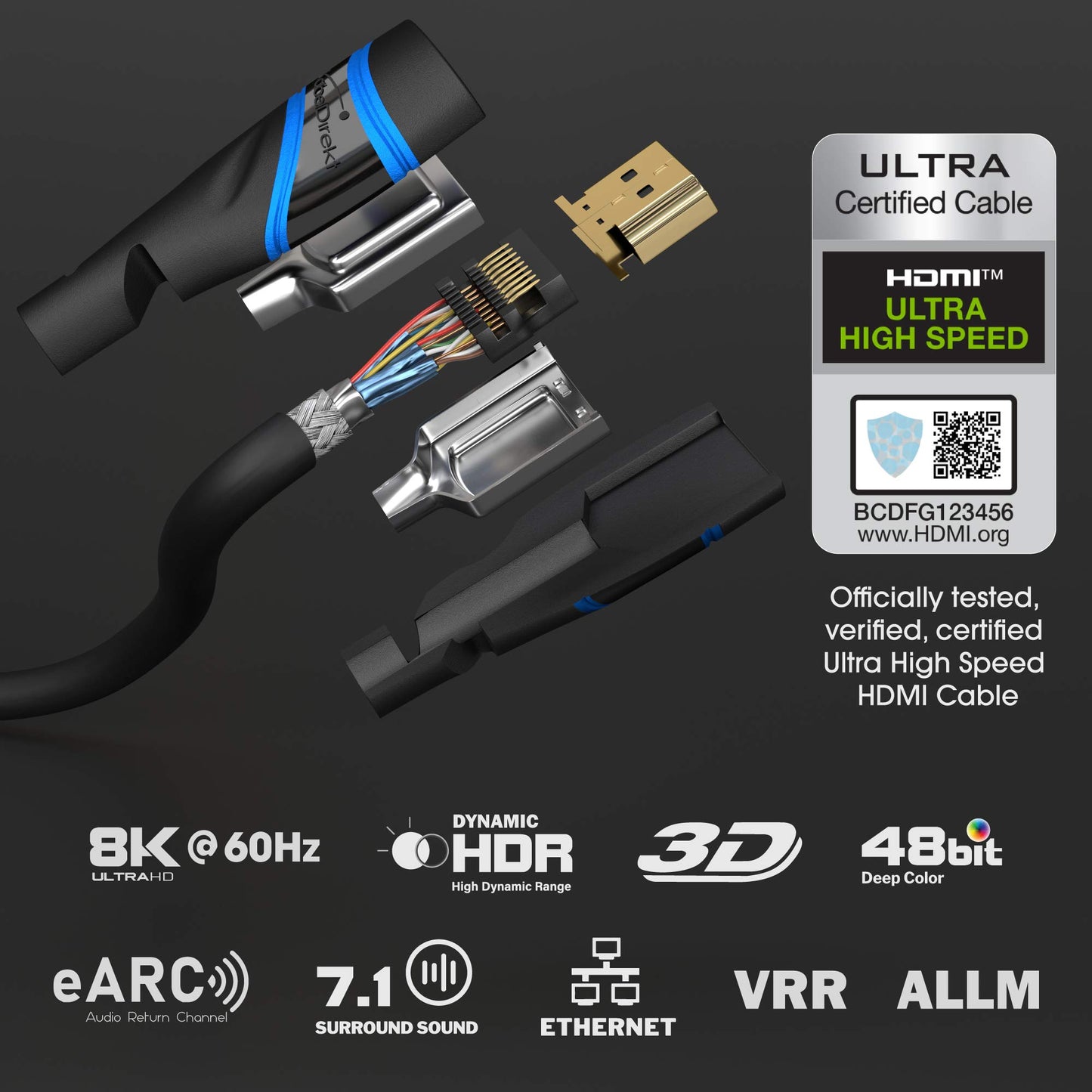 KabelDirekt – 10K & 8K HDMI 2.1b – 5m – certified, black-silver - 1387