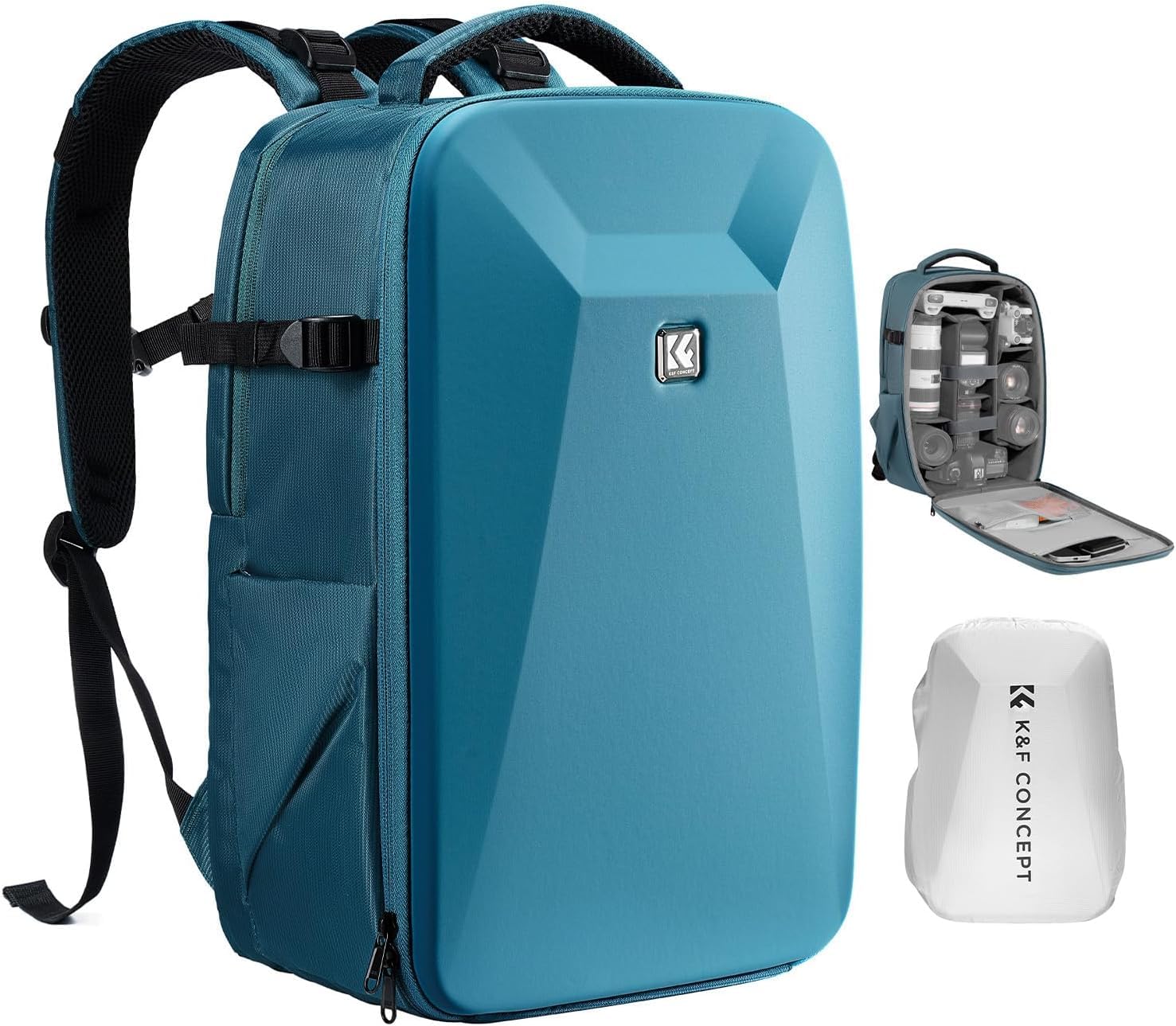 K&F CONCEPT camera backpack photo backpack with hard shell camera bag with 15.6 inch laptop compartment and rain cover, backpack for drones - KF13.134V2