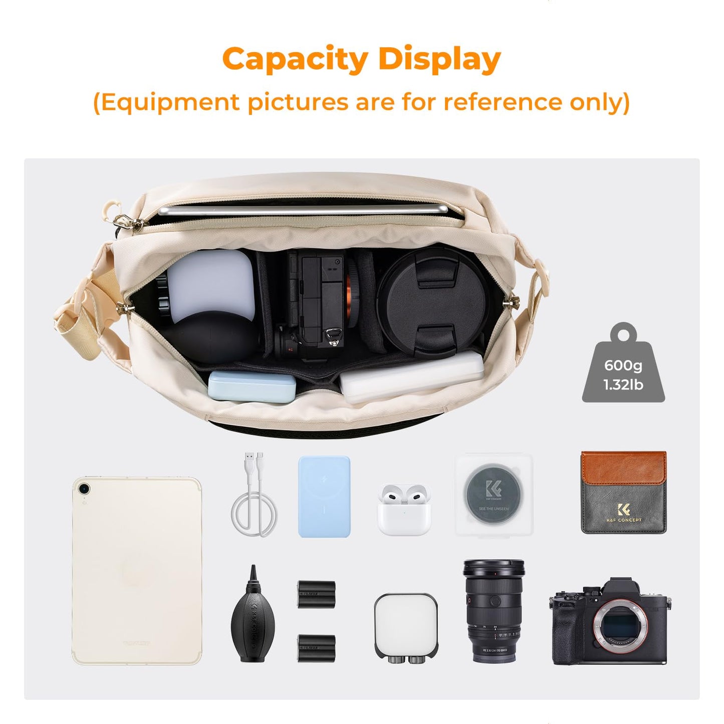 K&F CONCEPT Camera Backpack Shoulder Bag Square Bag Photographer Bags Camera Rectangle Case Compatible with Canon/Nikon/Sony/DJI Mavic Drone Backpack (Beige) - KF13.157V5