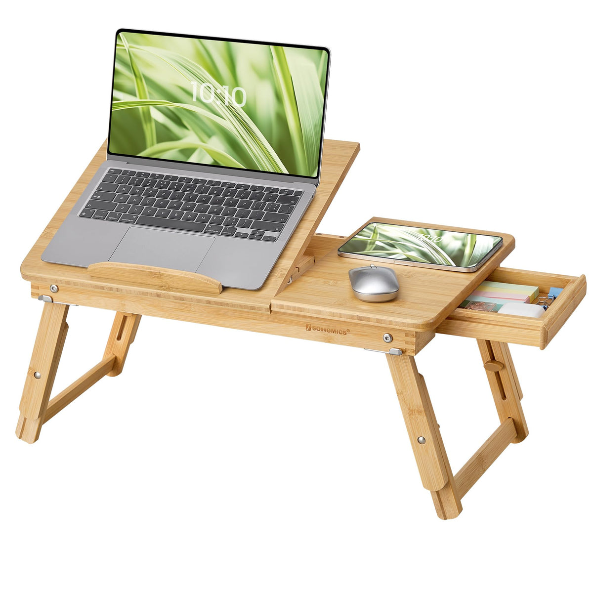 SONGMICS Masă pentru laptop pentru pat, bambus, reglabil pe înălțime, 55 x 35 cm - LLD01N