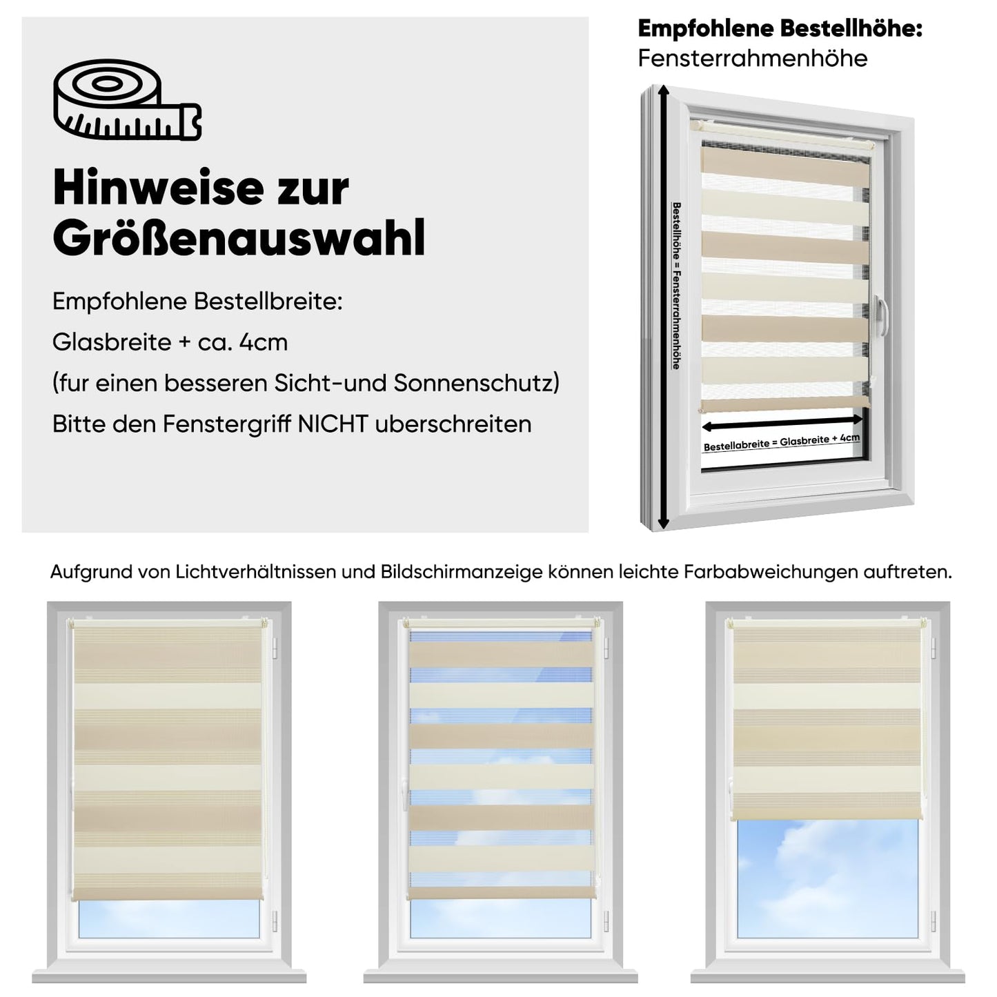 Sekey double roller blind Klemmfix without drilling for windows, two-tone double roller blind 60 cm wide, duo roller blind sun protection, 60x210cm, beige & brown - 4251966238754