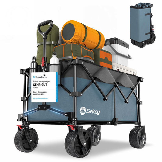 Sekey XXL Plus handcart foldable with brakes 200L 200KG load capacity, extra wide tires all terrain handcart, patented foldable from four directions, - FW39