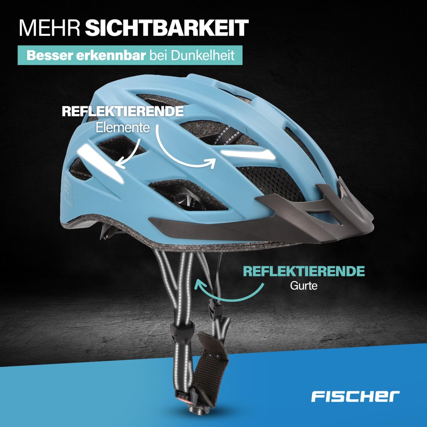 FISCHER adult bicycle helmet, city helmet Urban Plus Chicago, S/M, 52-59 cm, blue, with integrated LED rear light - 50633