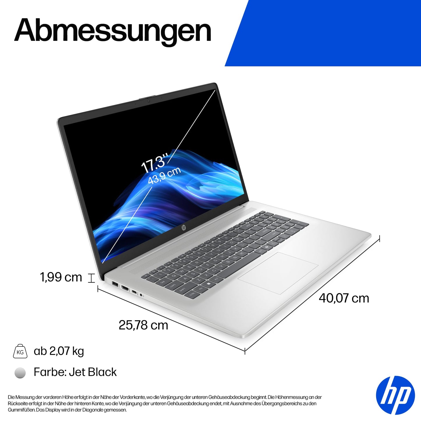 HP laptop with 17.3" FHD display, Intel Core i7-1355U, 16 GB DDR4 RAM, 1 TB SSD, Intel Iris graphics, Windows 11, QWERTZ, silver incl. 25 GB Dropbox storage for 12 months - BZ8R5EA#ABD