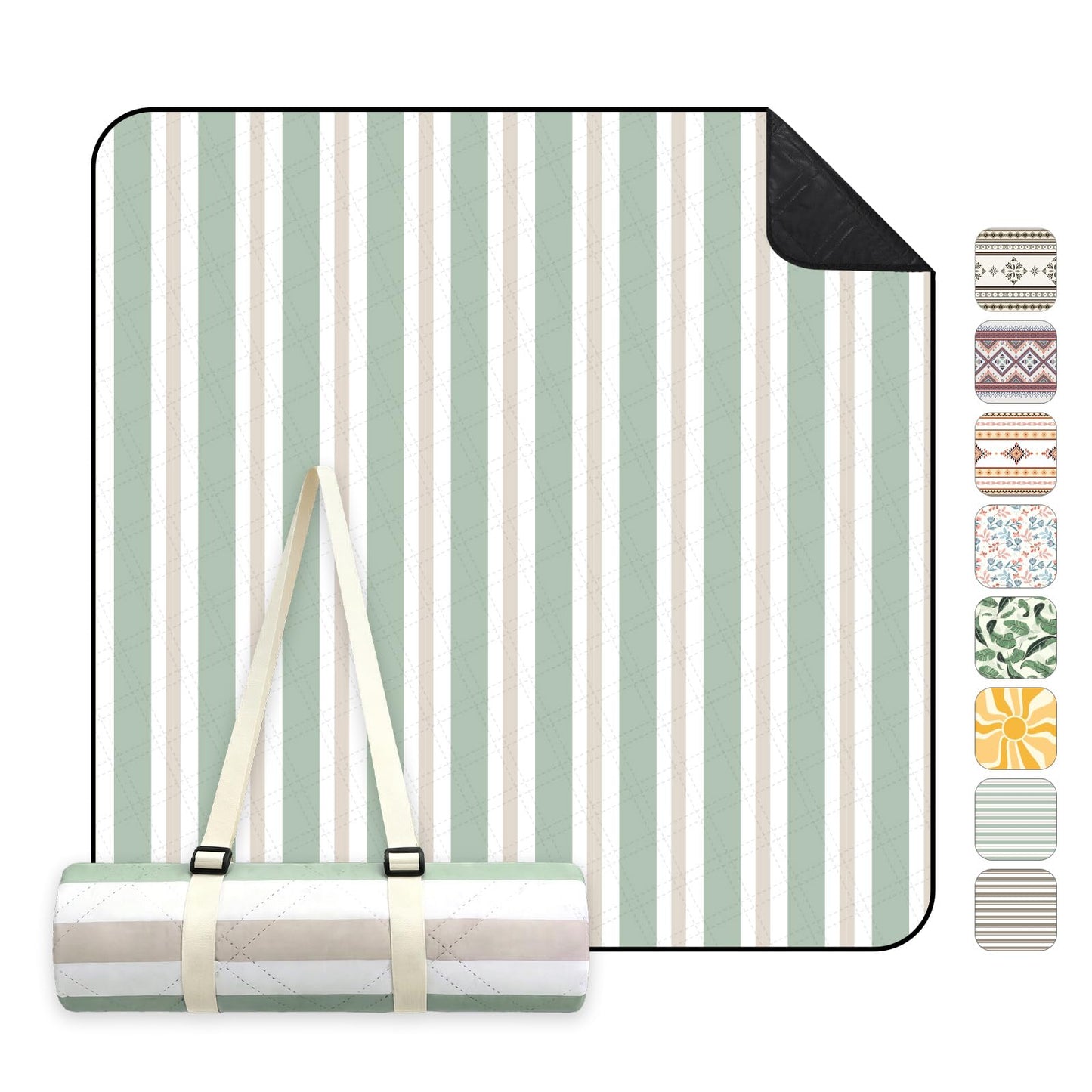 Sekey picnic blanket, waterproof, 200 x 200 cm, beach blanket, sand-free Padded, three-layer structure, PEVA waterproof base, tie strap carry strap, suitable for picnic, camping, beach - PM17