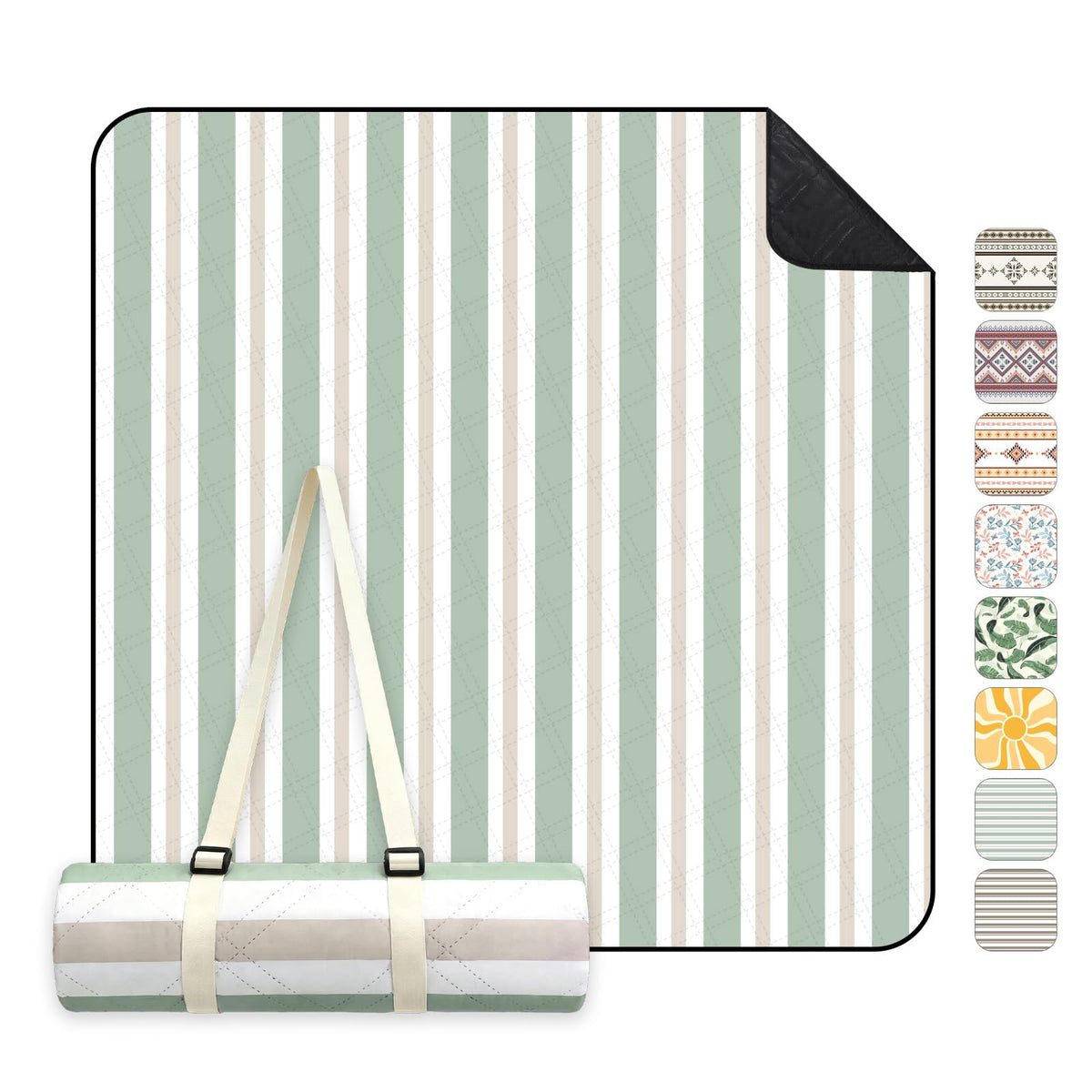 Pătură de picnic Sekey, impermeabilă, 200 x 200 cm, pătură de plajă, fără nisip Căptușită, structură în trei straturi, bază impermeabilă PEVA, curea de transport cu cureaua de cravată, potrivită pentru picnic, camping, plajă - PM17