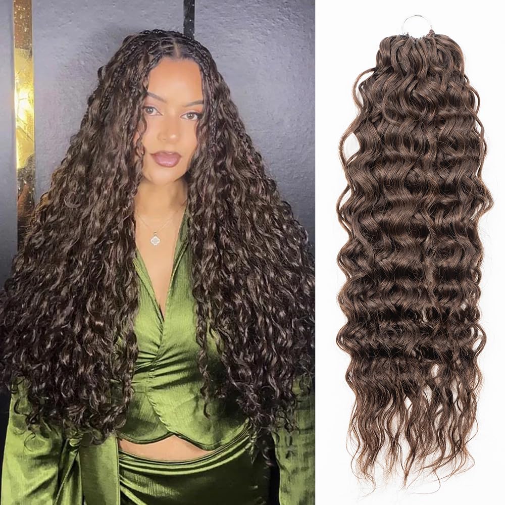 QVR Pro Pre Separated Water Wave Feather Crochet Păr Uman Bulk Pre Looped și Ușor Knotless Invisiable Knot Cu Sârmă Culoare Maro Închis 45 cm 56 Gram/Pachet