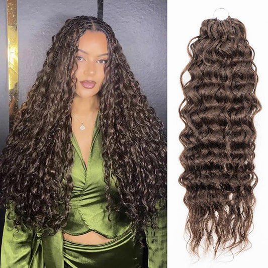 QVR Pro Pre Separated Water Wave Feather Crochet Păr Uman Bulk Pre Looped și Ușor Knotless Invisiable Knot Cu Sârmă Culoare Maro Închis 45 cm 56 Gram/Pachet