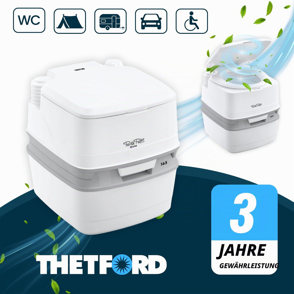 Thetford Porta Potty, toaletă portabilă, camping/caravane/motorhome, ușoară și ușor de curățat, 38.3 x 41.3 x 42.7 cm - 091081397