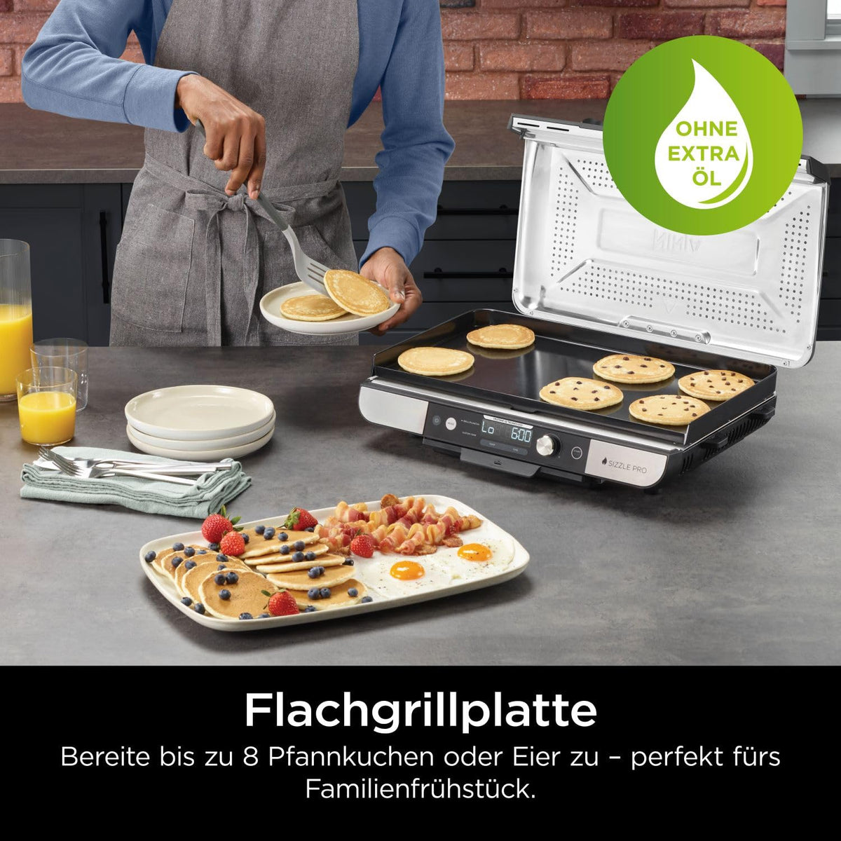 Ninja Sizzle Pro XL Grill interior & Plancha, Argintiu/Negru GX101EU