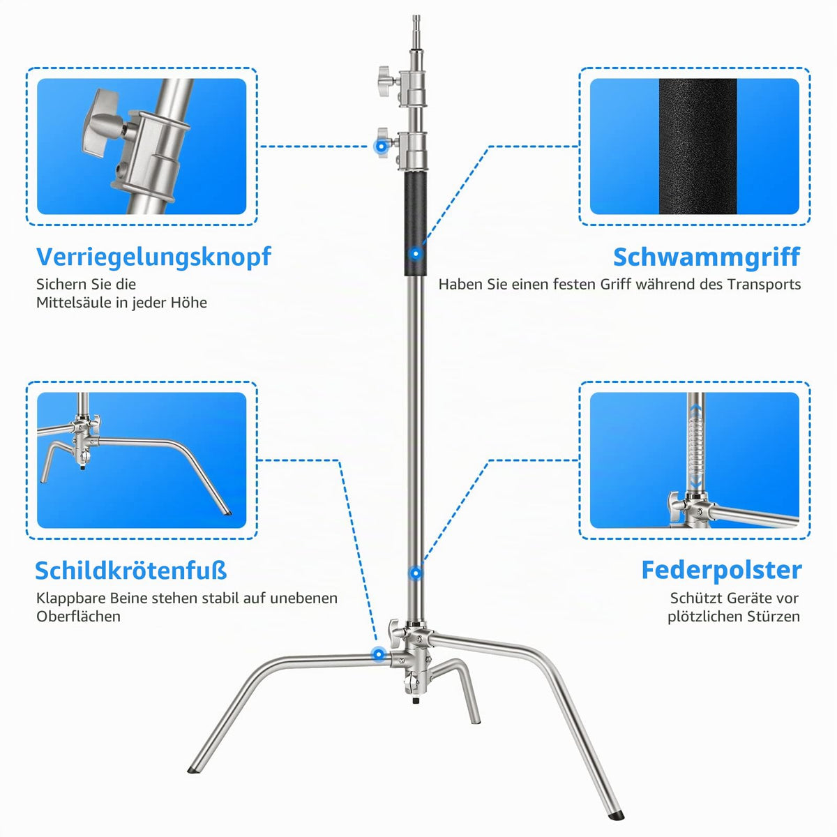 NEEWER Pro 100% Stainless Steel Heavy Duty C Stand with Boom Arm - SC320
