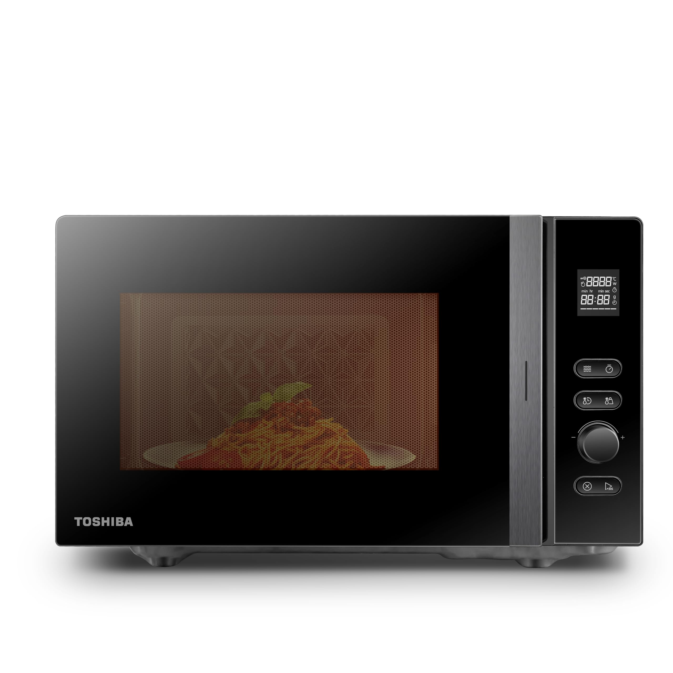Cuptor cu microunde Toshiba MV-AM20T(BK)/solo/20 L/800 W/5 nivele de putere/12 programe automate/interior emailat/ușor de curățat/funcție de decongelare/platou rotativ din sticlă (24.5 cm)/negru