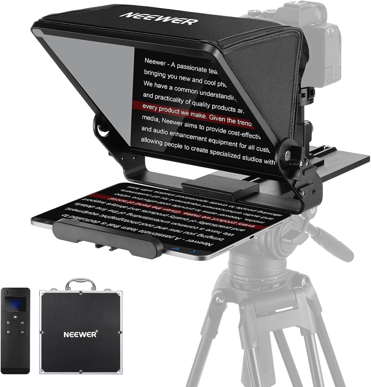 NEEWER teleprompter with Arca type camera holder, Cold Shoes, RT113 remote control for the NEEWER Prompter app online teaching/vlogger/live streaming prompter compatible with iPad Tablet X12II
