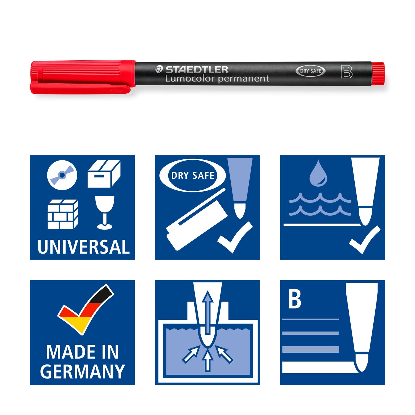 STAEDTLER Lumocolor 314 Permanent Universal Pen – Red, Set of 10, B - 314-2
