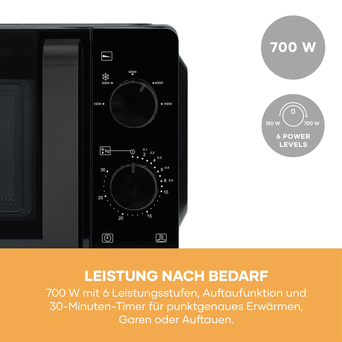 SEVERIN Solo Microwave, Inverter, Defrosting and Heating, 6 Power Levels with Defrost Function, Microwave Oven with Turntable for Even Heat Distribution, 19L, 700W, Black, MW 7580