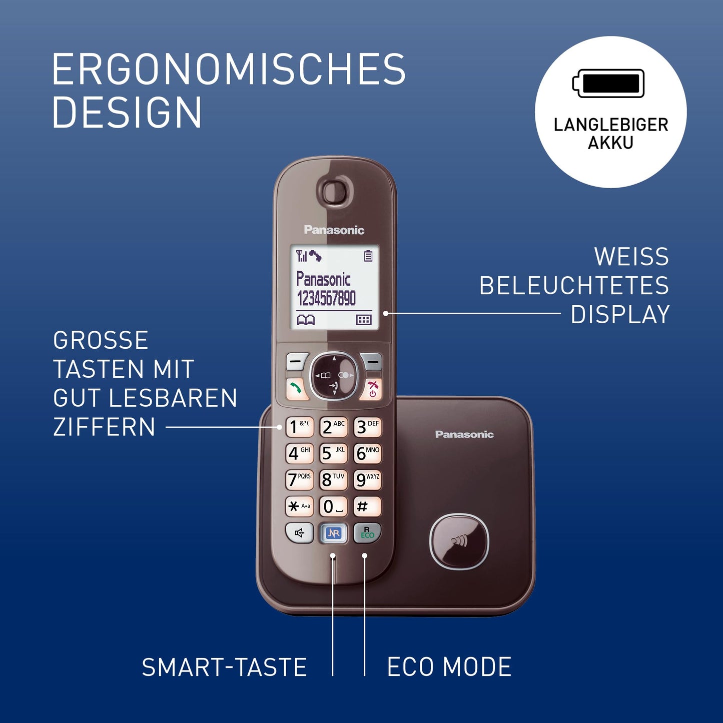 Panasonic KX-TG6811GA DECT cordless telephone (low radiation, eco mode gap telephone, without answering machine, landline, call barring) mocha brown